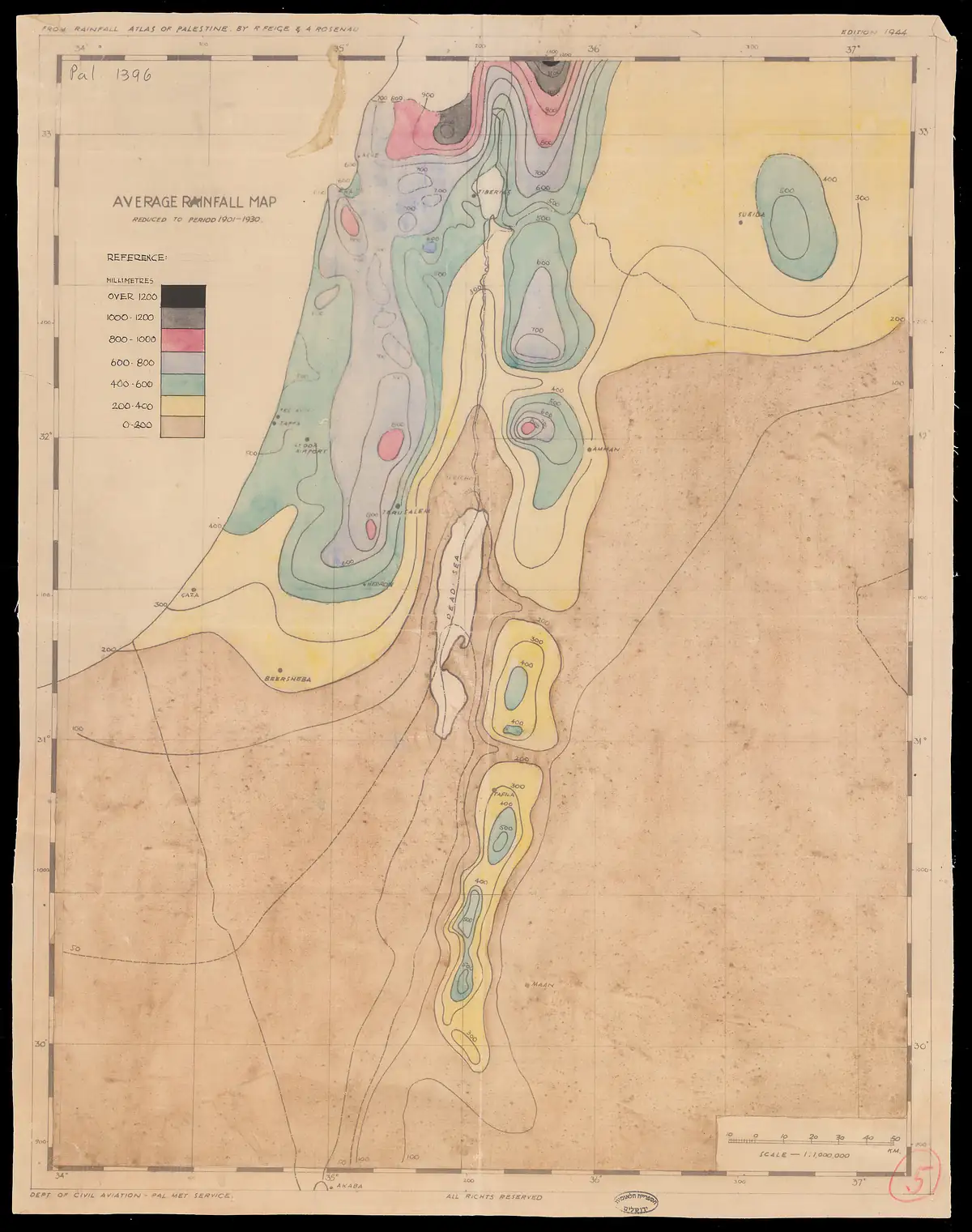 Average rainfall map of Palestine