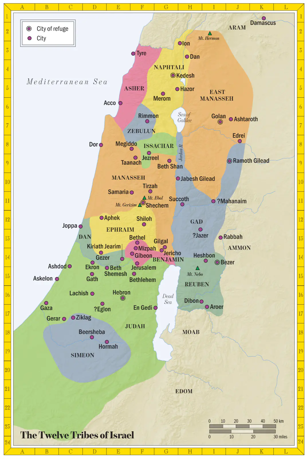 Map of the twelve tribes and the Promised Land