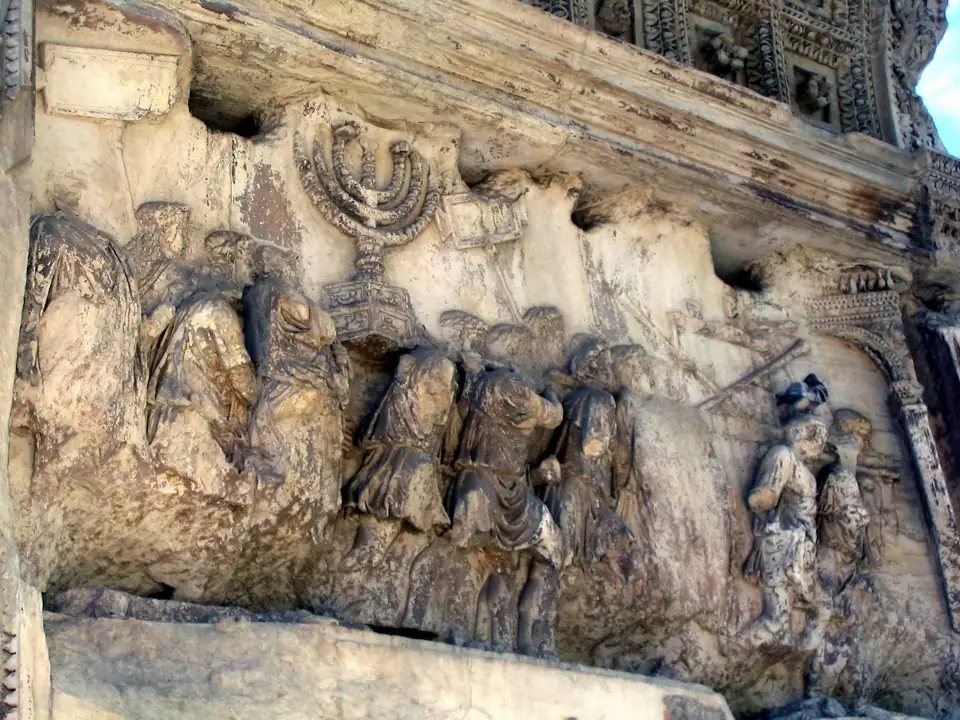 Relief inside the Arch of Titus showing Roman soldiers carrying the Temple menorah