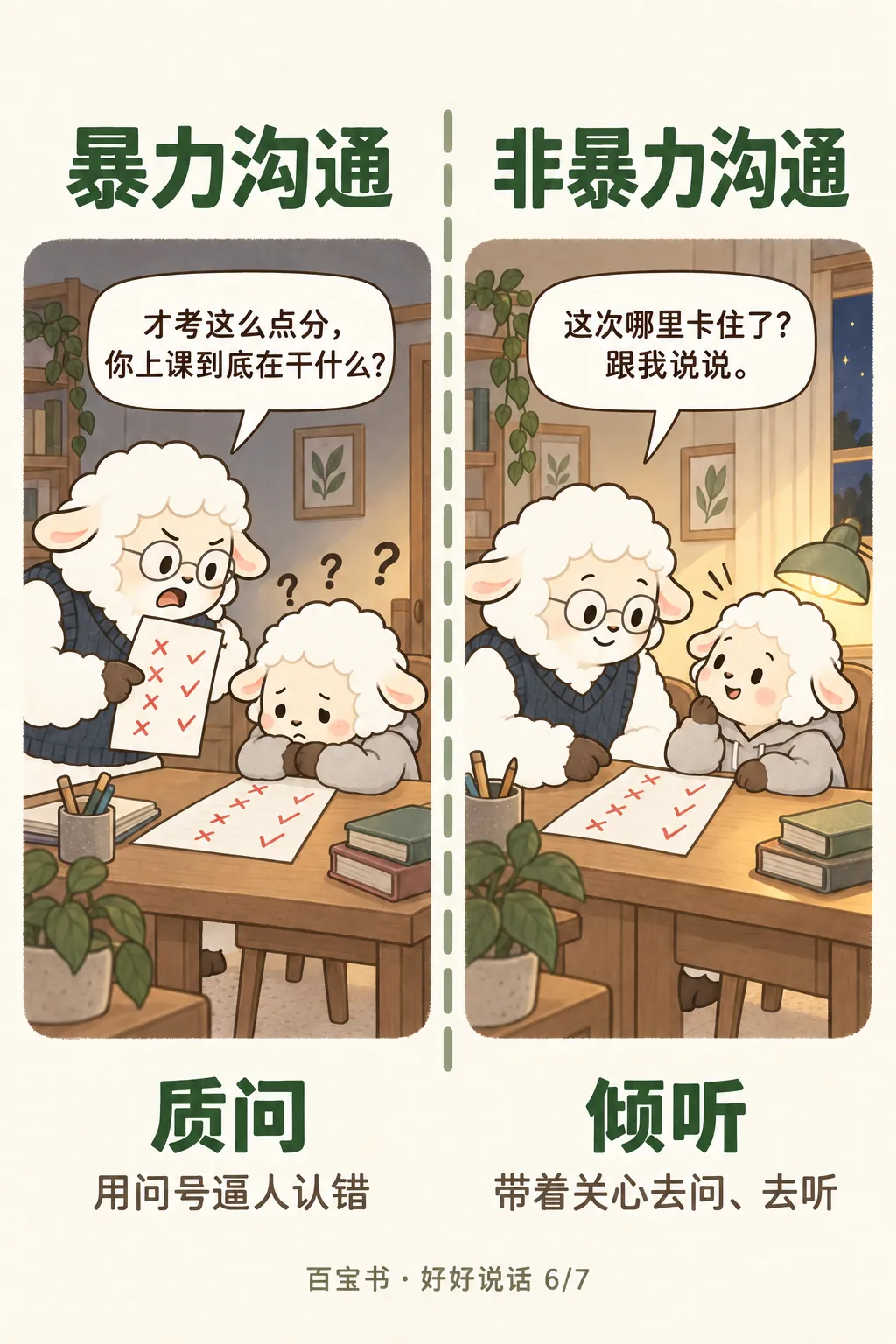 对照插画:质问与倾听